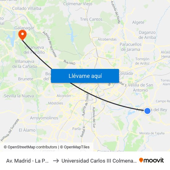 Av. Madrid - La Perla to Universidad Carlos III Colmenarejo map