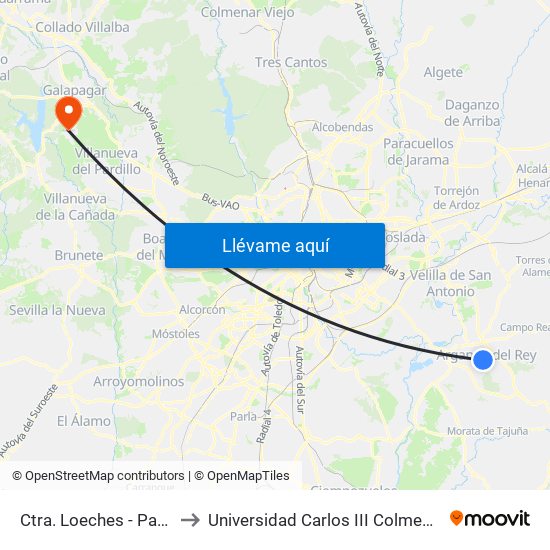 Ctra. Loeches - Parque to Universidad Carlos III Colmenarejo map