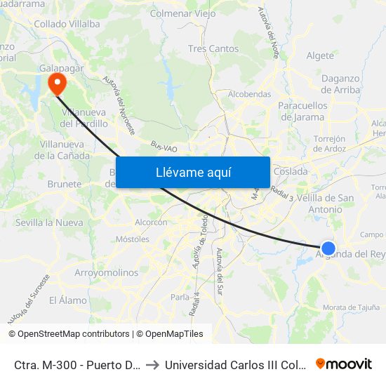 Ctra. M-300 - Puerto De Cotos to Universidad Carlos III Colmenarejo map