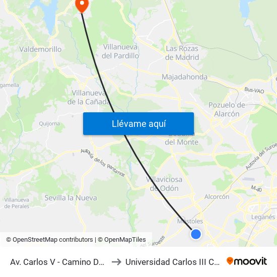 Av. Carlos V - Camino De Humanes to Universidad Carlos III Colmenarejo map