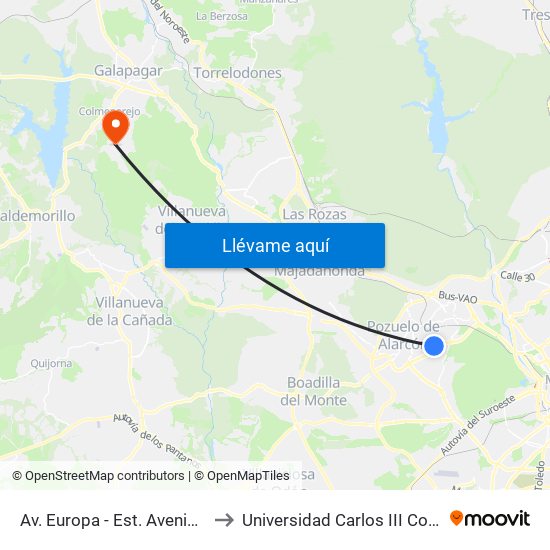 Av. Europa - Est. Avenida Europa to Universidad Carlos III Colmenarejo map
