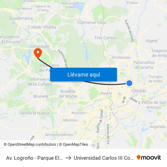 Av. Logroño - Parque El Capricho to Universidad Carlos III Colmenarejo map