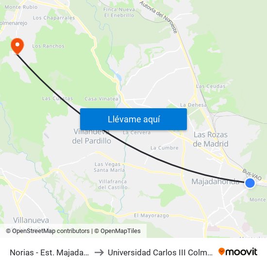 Norias - Est. Majadahonda to Universidad Carlos III Colmenarejo map