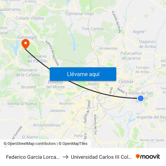 Federico García Lorca - Mirlos to Universidad Carlos III Colmenarejo map