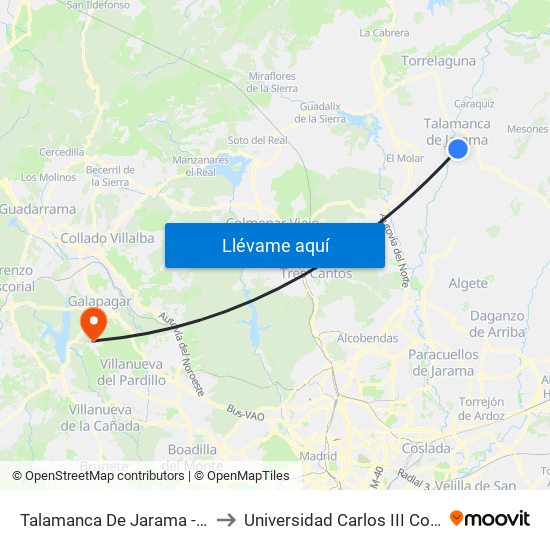 Talamanca Del Jarama - Escuelas to Universidad Carlos III Colmenarejo map
