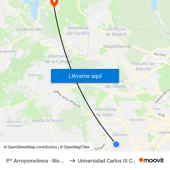 P.º Arroyomolinos - Río Guadalquivir to Universidad Carlos III Colmenarejo map