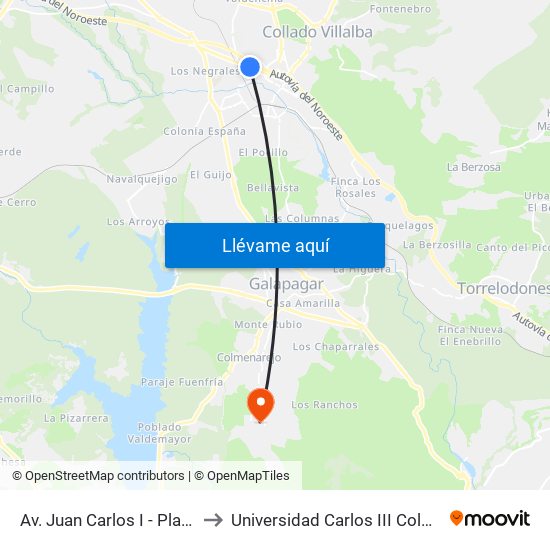 Av. Juan Carlos I - Planetocio to Universidad Carlos III Colmenarejo map