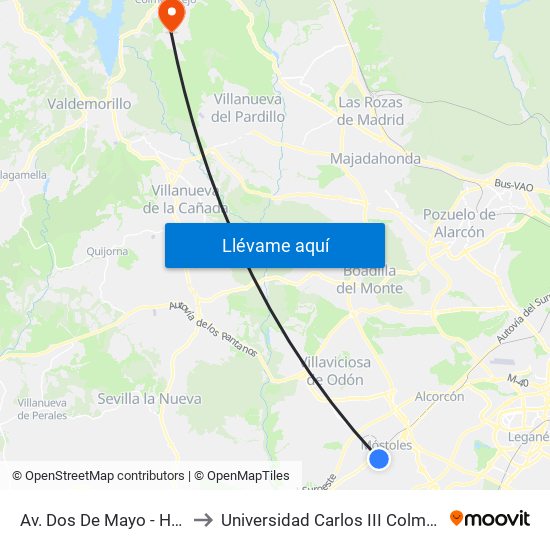 Av. Dos De Mayo - Huesca to Universidad Carlos III Colmenarejo map