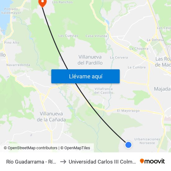 Río Guadarrama - Río Tajo to Universidad Carlos III Colmenarejo map