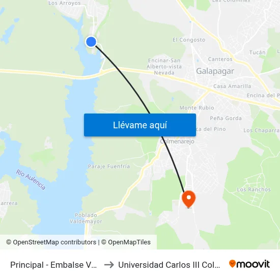 Principal - Embalse Valmayor to Universidad Carlos III Colmenarejo map