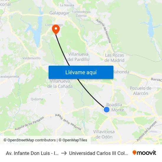 Av. Infante Don Luis - Instituto to Universidad Carlos III Colmenarejo map
