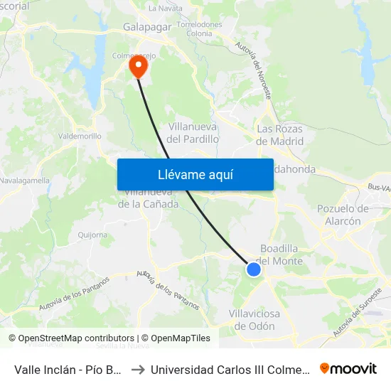 Valle Inclán - Pío Baroja to Universidad Carlos III Colmenarejo map