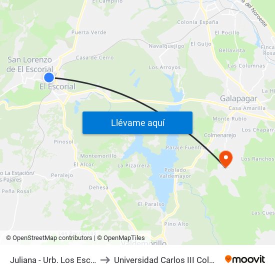 Juliana - Urb. Los Escoriales to Universidad Carlos III Colmenarejo map