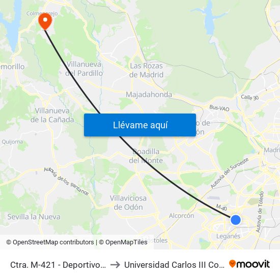 Ctra. M-421 - Deportivo Butarque to Universidad Carlos III Colmenarejo map