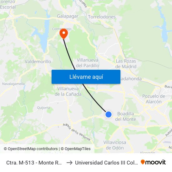 Ctra. M-513 - Monte Romanillos to Universidad Carlos III Colmenarejo map