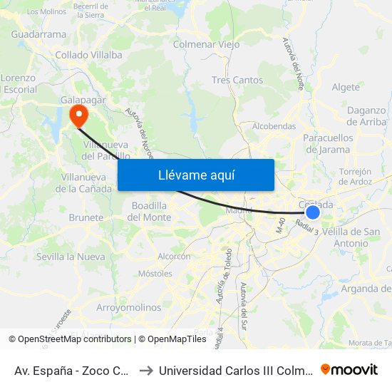 Av. España - Zoco Coslada to Universidad Carlos III Colmenarejo map