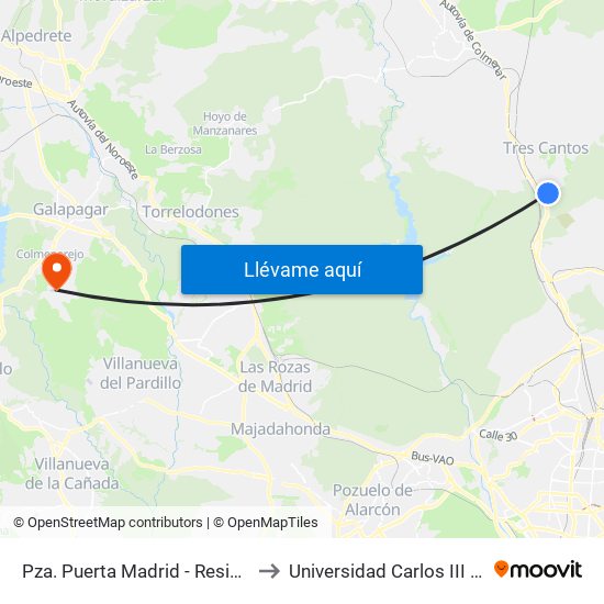 Pza. Puerta Madrid - Residencial Aislada to Universidad Carlos III Colmenarejo map