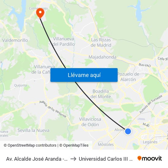 Av. Alcalde José Aranda - Porto Cristo to Universidad Carlos III Colmenarejo map