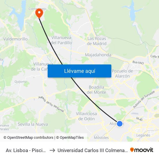 Av. Lisboa - Piscinas to Universidad Carlos III Colmenarejo map