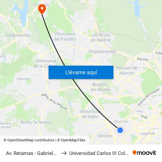 Av. Retamas - Gabriela Mistral to Universidad Carlos III Colmenarejo map