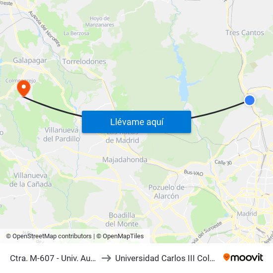 Ctra. M-607 - Univ. Autónoma to Universidad Carlos III Colmenarejo map