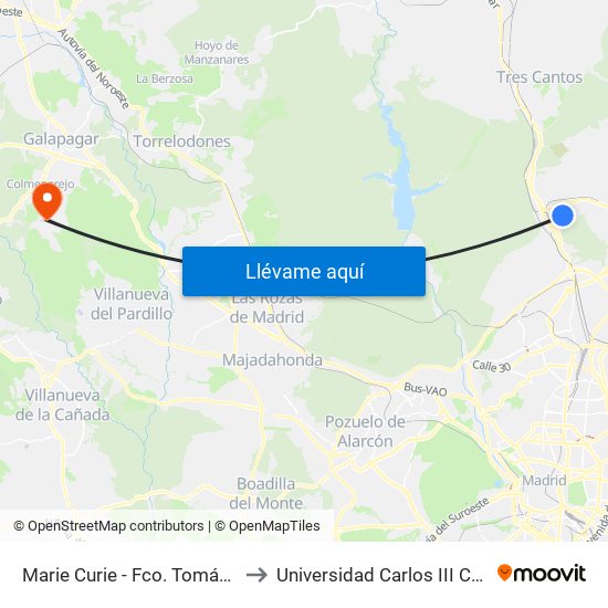 Marie Curie - Fco. Tomás Y Valiente to Universidad Carlos III Colmenarejo map