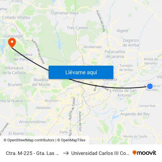 Ctra. M-225 - Gta. Las Conejeras to Universidad Carlos III Colmenarejo map