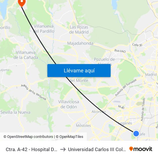 Ctra. A-42 - Hospital De Getafe to Universidad Carlos III Colmenarejo map