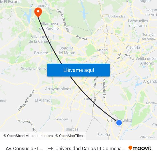 Av. Consuelo - Luna to Universidad Carlos III Colmenarejo map