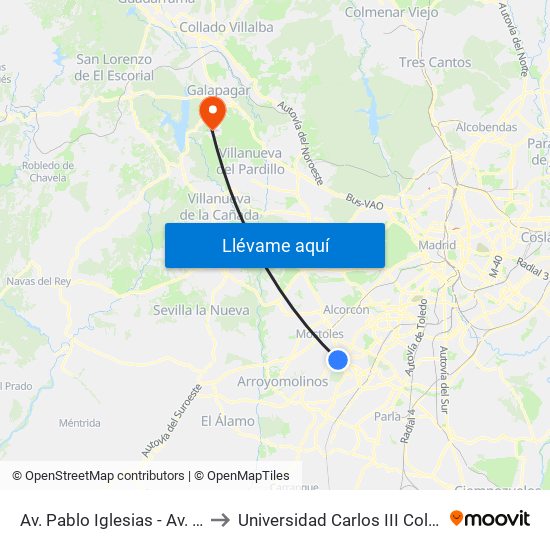 Av. Pablo Iglesias - Av. Libertad to Universidad Carlos III Colmenarejo map