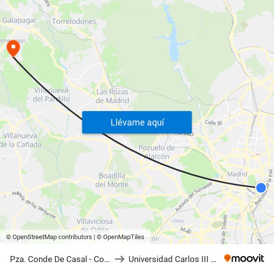 Pza. Conde De Casal - Conde De Casal to Universidad Carlos III Colmenarejo map