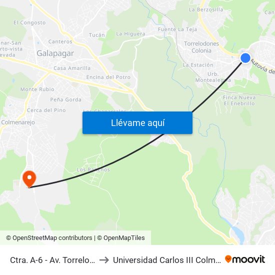 Ctra. A-6 - Av. Torrelodones to Universidad Carlos III Colmenarejo map