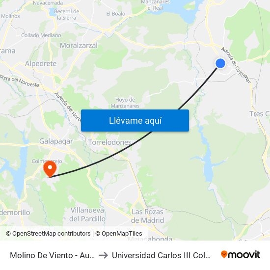 Molino De Viento - Auditorio to Universidad Carlos III Colmenarejo map