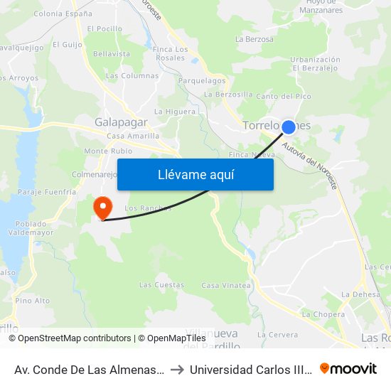 Av. Conde De Las Almenas - Arturo Pacios to Universidad Carlos III Colmenarejo map