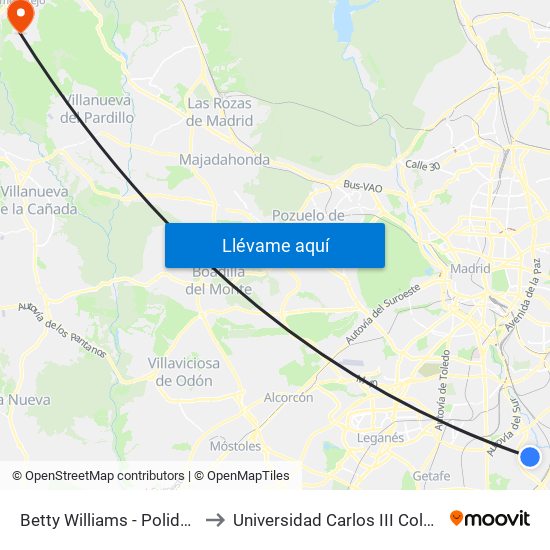 Betty Williams - Polideportivo to Universidad Carlos III Colmenarejo map