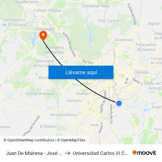 Juan De Mairena - José Echegaray to Universidad Carlos III Colmenarejo map