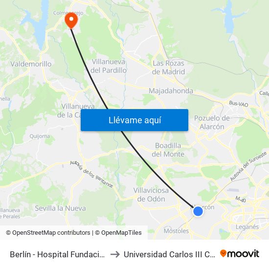 Berlín - Hospital Fundación Alcorcón to Universidad Carlos III Colmenarejo map