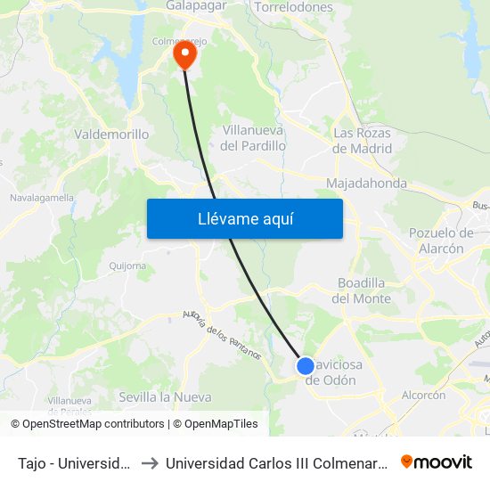 Tajo - Universidad to Universidad Carlos III Colmenarejo map