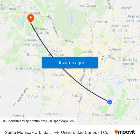 Santa Mónica - Urb. Santa Elena to Universidad Carlos III Colmenarejo map