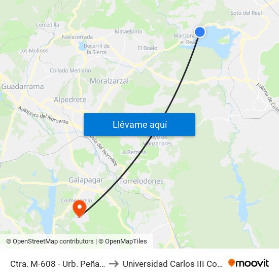Ctra. M-608 - Urb. Peña Del Gato to Universidad Carlos III Colmenarejo map