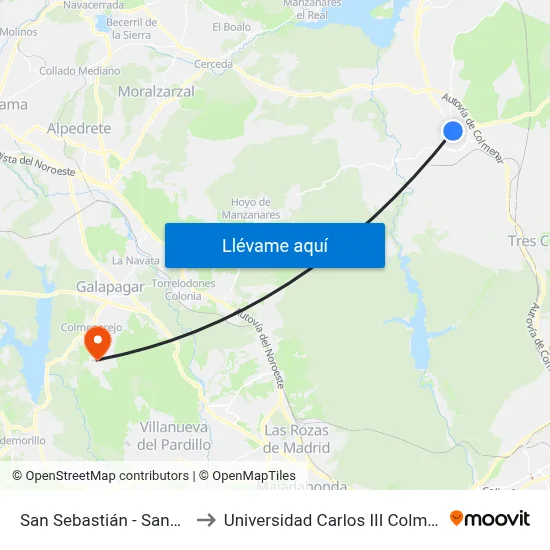 San Sebastián - Sanz Rosa to Universidad Carlos III Colmenarejo map
