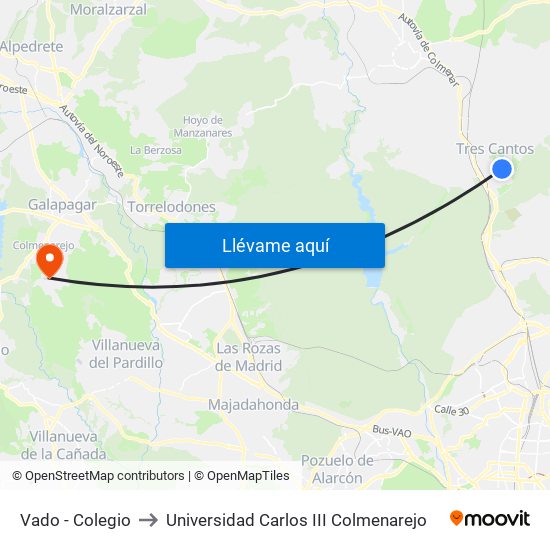 Vado - Colegio to Universidad Carlos III Colmenarejo map
