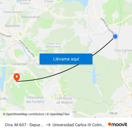 Ctra. M-607 - Depuradora to Universidad Carlos III Colmenarejo map