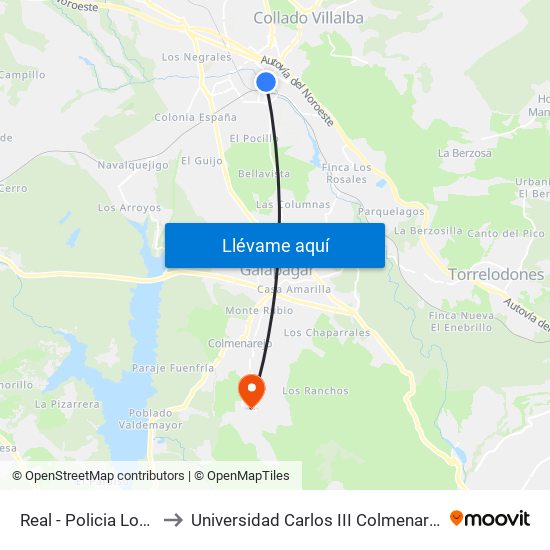 Real - Policia Local to Universidad Carlos III Colmenarejo map
