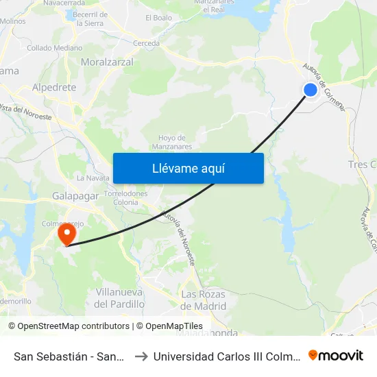 San Sebastián - Sanz Rosa to Universidad Carlos III Colmenarejo map