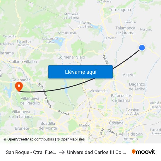 San Roque - Ctra. Fuentelsaz to Universidad Carlos III Colmenarejo map