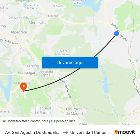 Av. San Agustín De Guadalix - Centro De Salud to Universidad Carlos III Colmenarejo map