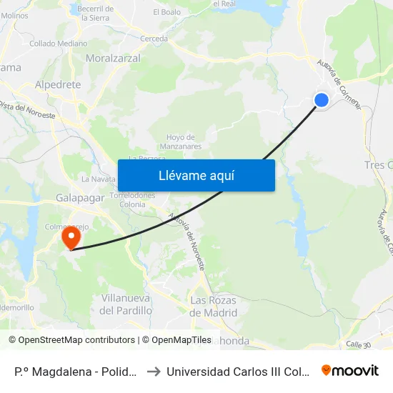 P.º Magdalena - Polideportivo to Universidad Carlos III Colmenarejo map