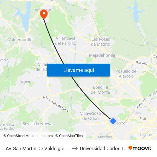 Av. San Martín De Valdeiglesias - Autocaravanas to Universidad Carlos III Colmenarejo map