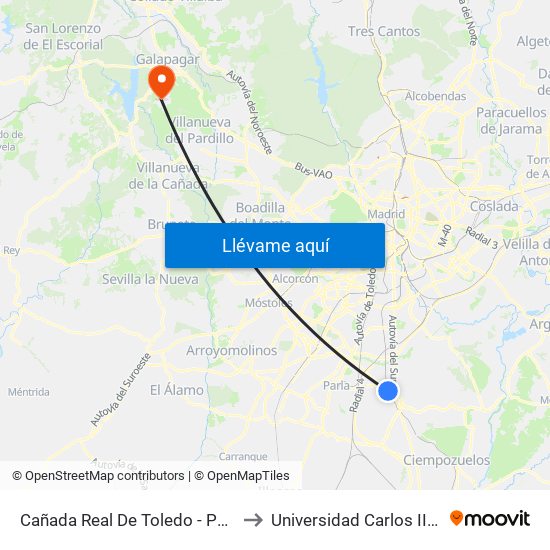 Cañada Real De Toledo - Pza. Las Mercedes to Universidad Carlos III Colmenarejo map